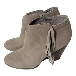 Carlos Womens Tempe Suede Tan Block Heel Fringe Western Ankle Boots Size 10